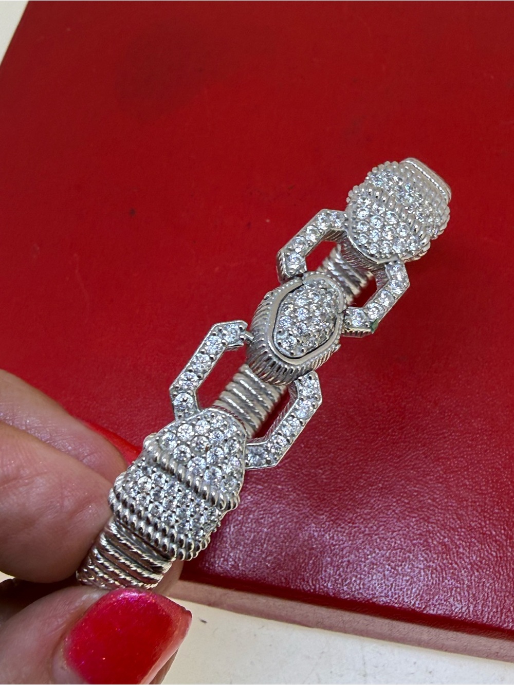 Designer Estate Excellent Judith Ripka Pave set 7" Sterling Silver  Bracelet